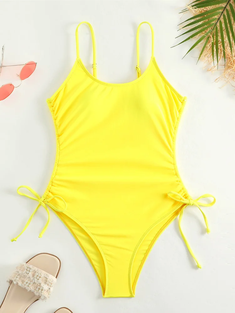 Eendelig Badpak Dames Stevige Badkleding Met Trekkoord 2024 Nieuwe Sexy Sling Monokini Badpak Voor Dames Zomer Strand Bodysuit