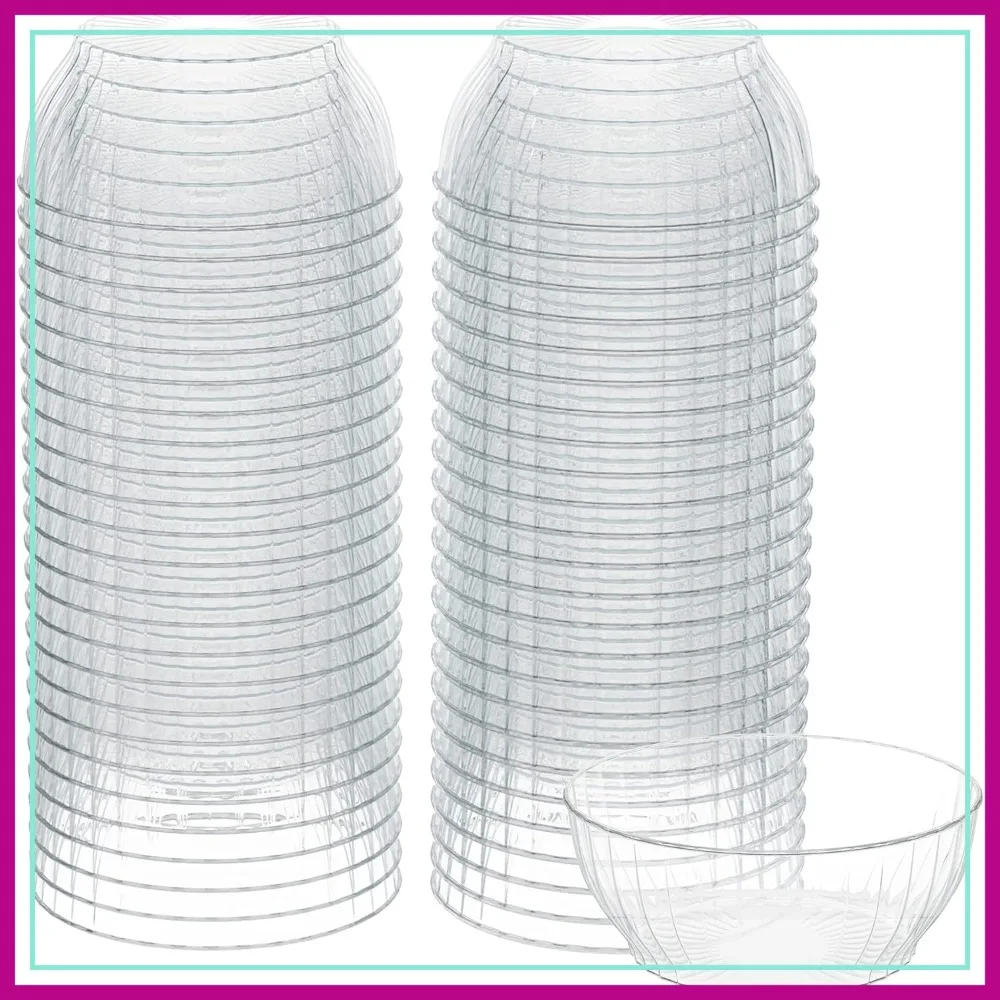 

6 Oz Clear Plastic Small Bowls - 50 Pack Heavy Duty Disposable Dessert Bowls for Ice Cream, Salsa, and More