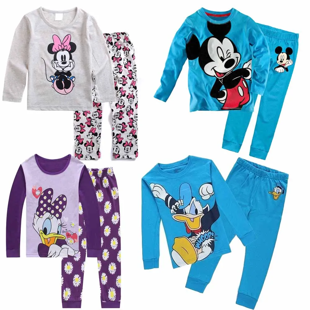 

2-7 Years Children Mickey Mouse Pajamas Set Baby Boys Girls Minnie Donald Duck Daisy Long sleeves Tops Pants Kids Sleepwear Suit