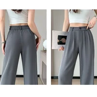 Pantalones largos para mujer, pantalones holgados de cintura alta y pierna ancha de Color sólido, pantalones de pierna recta para mamá, pantalones clásicos de oficina