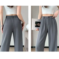 Women Full Length Pants Lady Baggy High Waist Wide Leg Solid Color Trousers Lady Straight Leg Mom Classic Office Pants Slacks