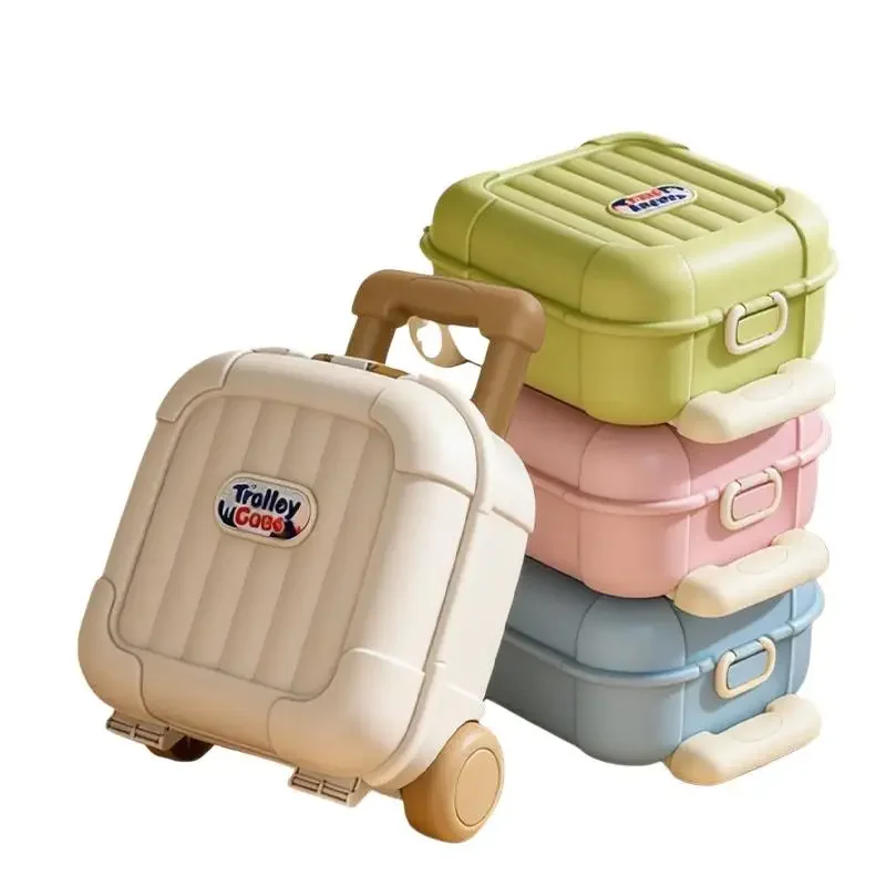 Scatola portaoggetti per giocattoli a tema cartone animato, con manico estensibile, valigia a carrello per bambini, contenitore portatile con ruote per organizzare gli oggetti.