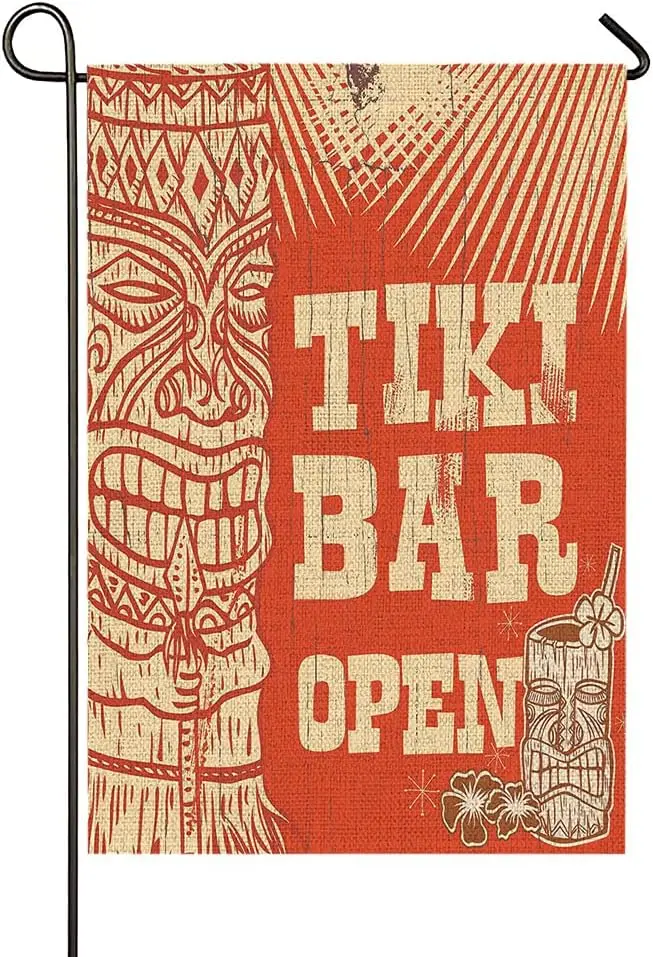 oFloral Tiki Bar Open Welcome Garden Flag Vintage Wooden Sign Yard Flags for Outdoor Decoration Flags 12 x 18 Prime