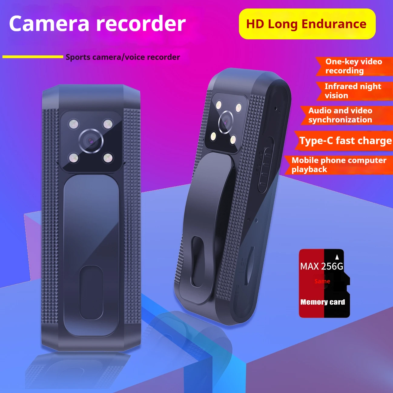 200W Camera with Audio and Video Recorder Artifact Action Camera Portable Surveillance HD Camera Head Law Enforcement Recorder