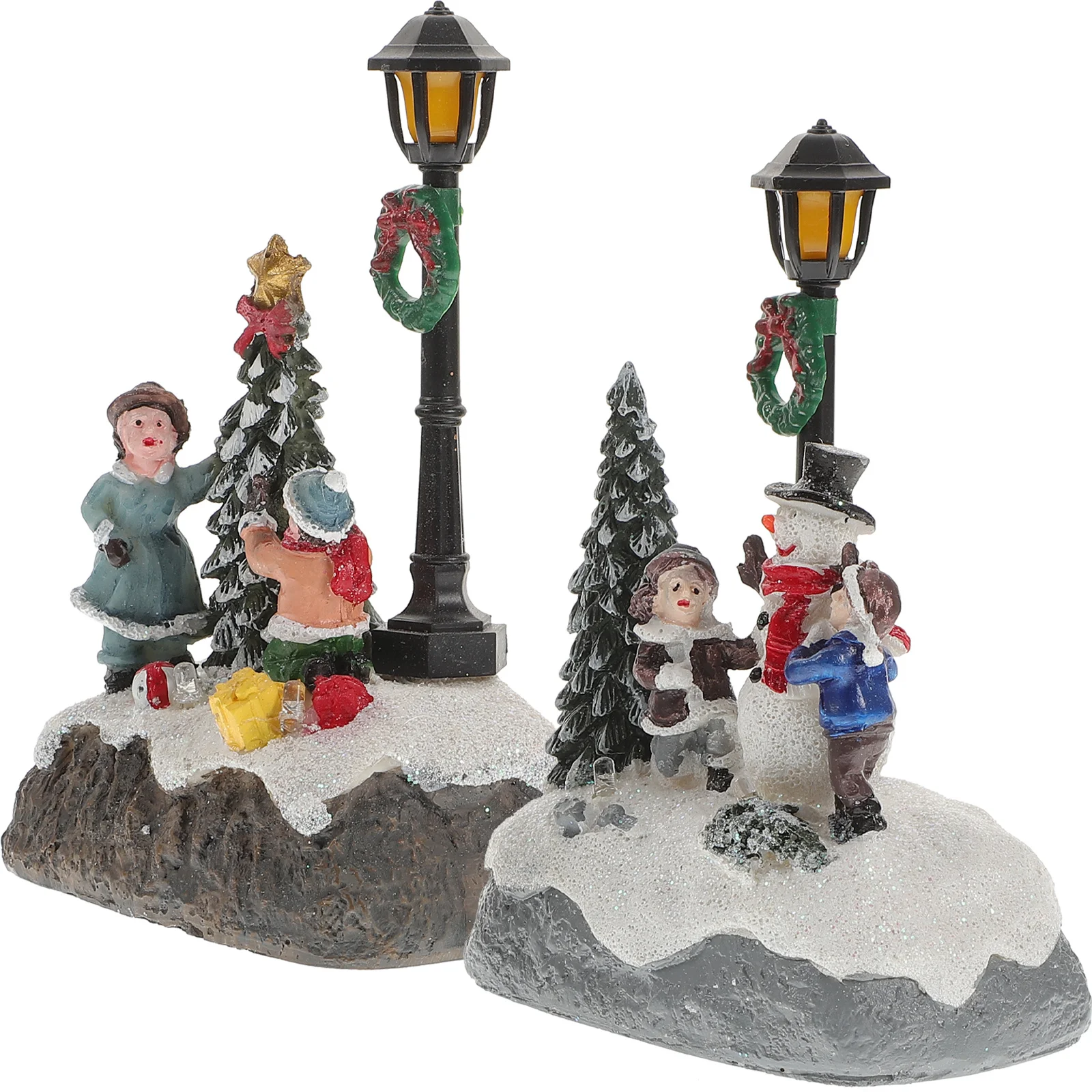 

2Pcs Resin Craft House Luminous Christmas Ornament Unique Desktop Decor for Home Office Study Festive Scene Layout Vivid Lighted