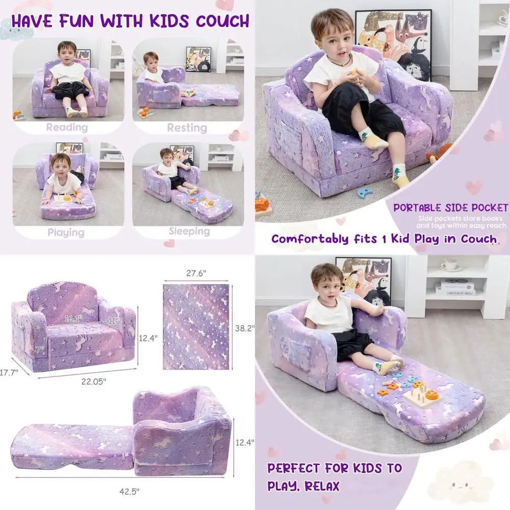 

Convertible Toddler Sofa and Chair Set with Blanket, Ideal for Boys and Girls, Playroom Lounger