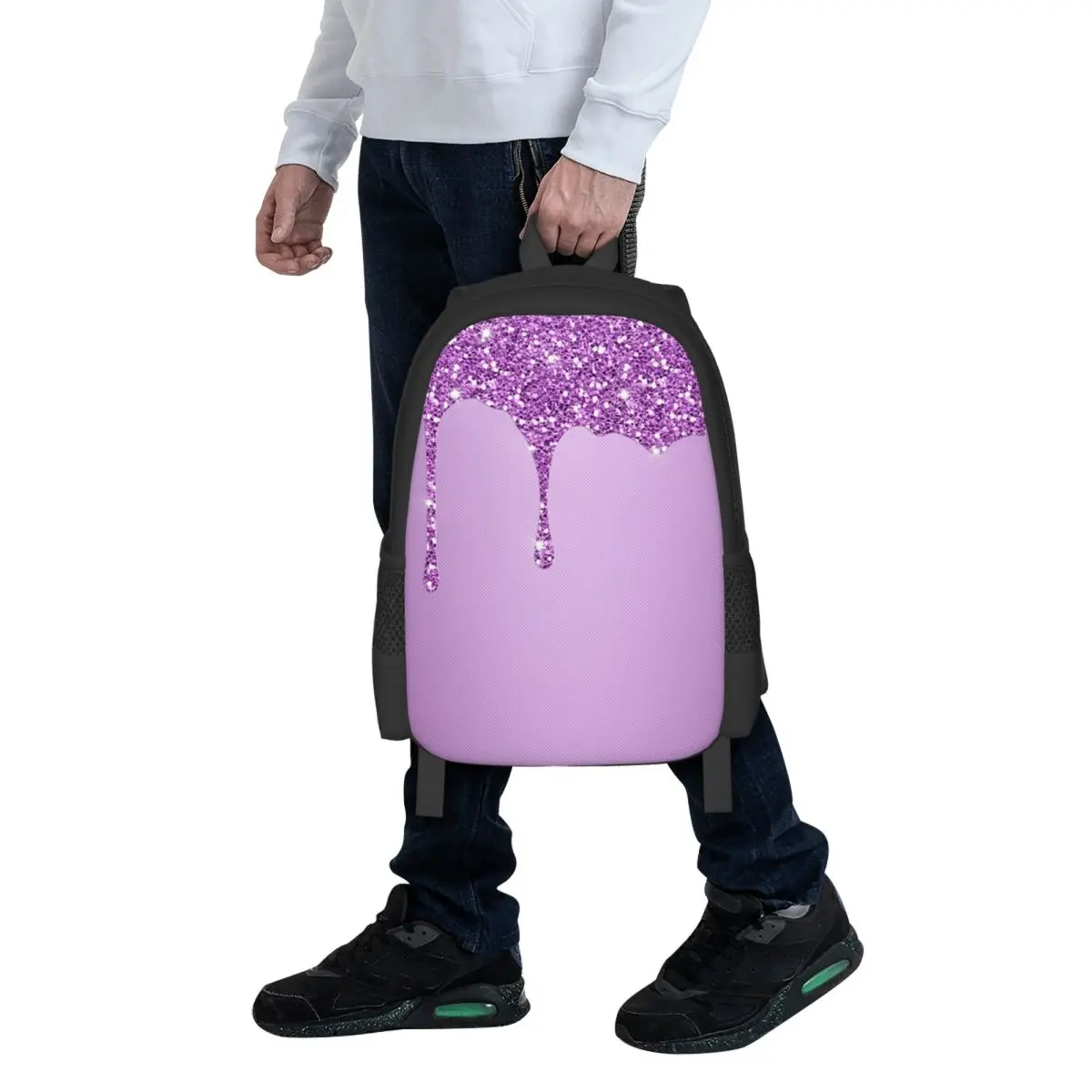 Purple Dripping Glitter Student Backpack School Bag Hiking Travel Daypack for Men Women Fashion Bookbag Shoulder Bags