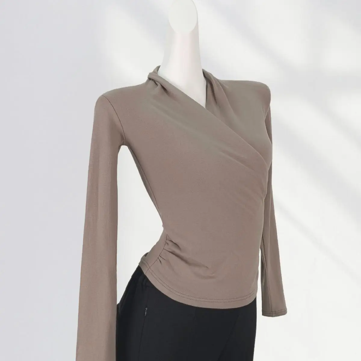 Combed Cotton Cross V Neck Long Sleeved Bottoming Shirt Long Sleeved Tops Women Spring Elegant Wind Slim Inner T Shirt