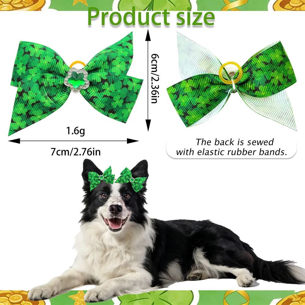100PCS St. Patrick's Day Dog Bows Handmade Pet Hair Bows For Medium-sized and Large Dogs Green Style Puppy Bowknots Pet Supplies
