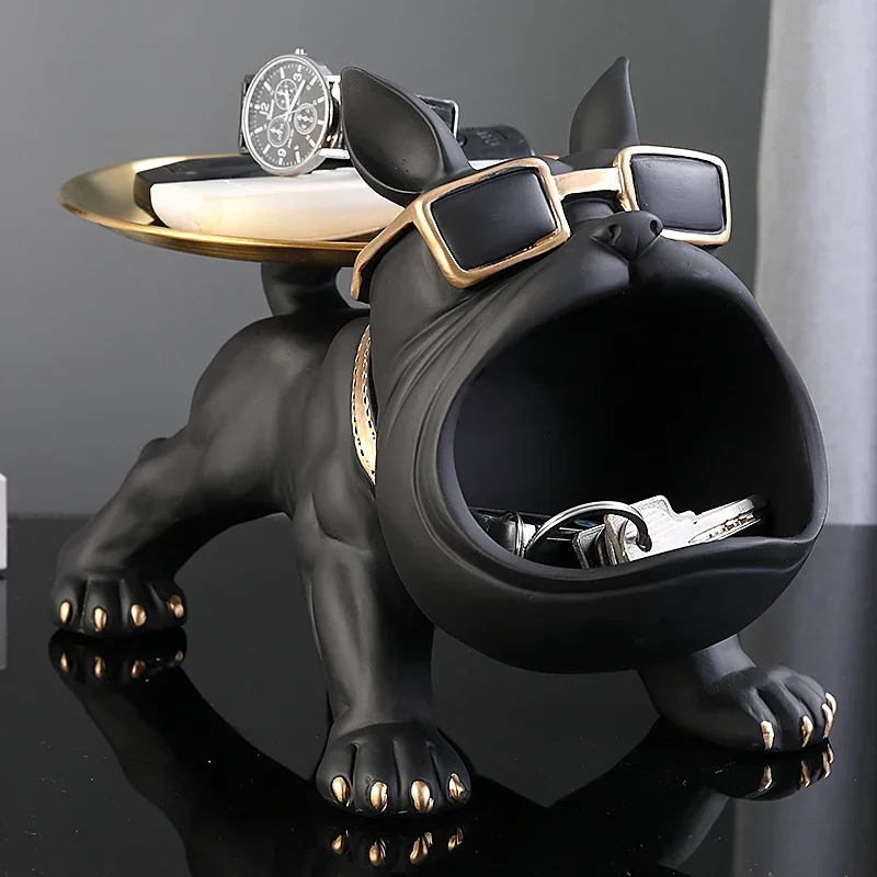 

Nordic Home Decor French Bulldog Tray Big Mouth Dog Statue Table Decoration Animal Ornament Interior for Home Decor Living Room