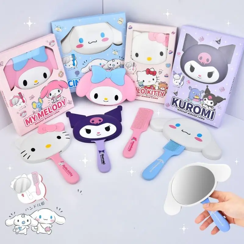 Cartoon Sanrio Kuromi Styling Mirror Comb Handle Mirror Convenient 2-In-1 Set Comic Periphery Makeup Accessories Gift for Girls