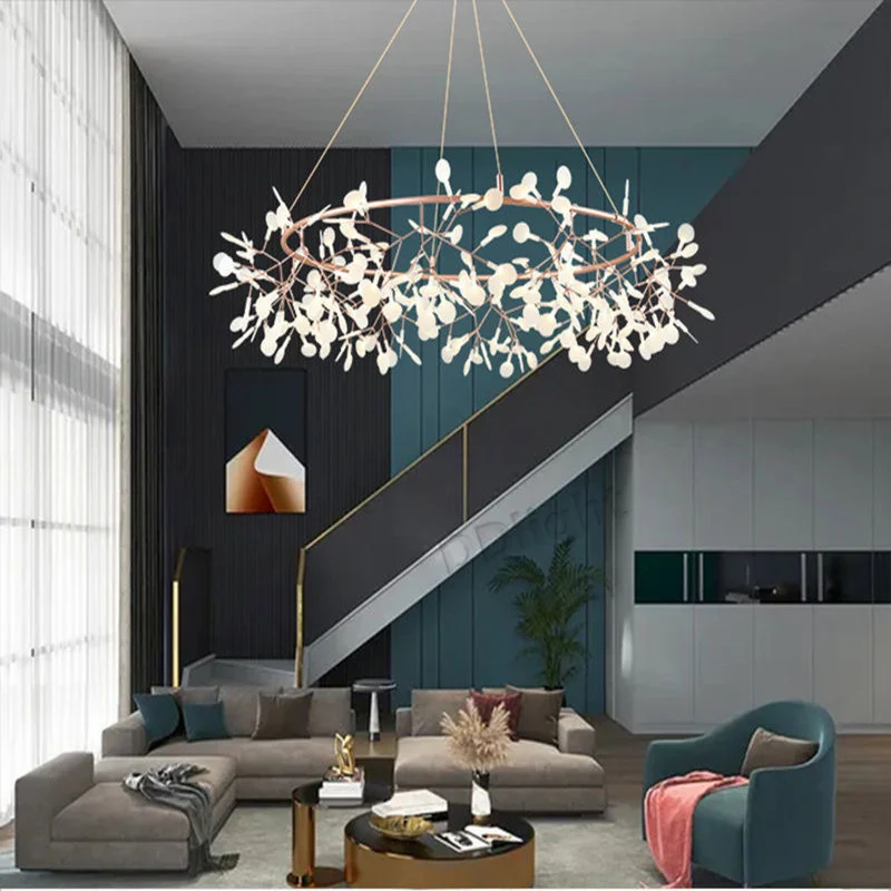 2024 New Style Hanging Chandelier Modern Home Romantic Living Room Kitchen Firefly LED Pendant Lamp Luxury Rings Lustre Lighting