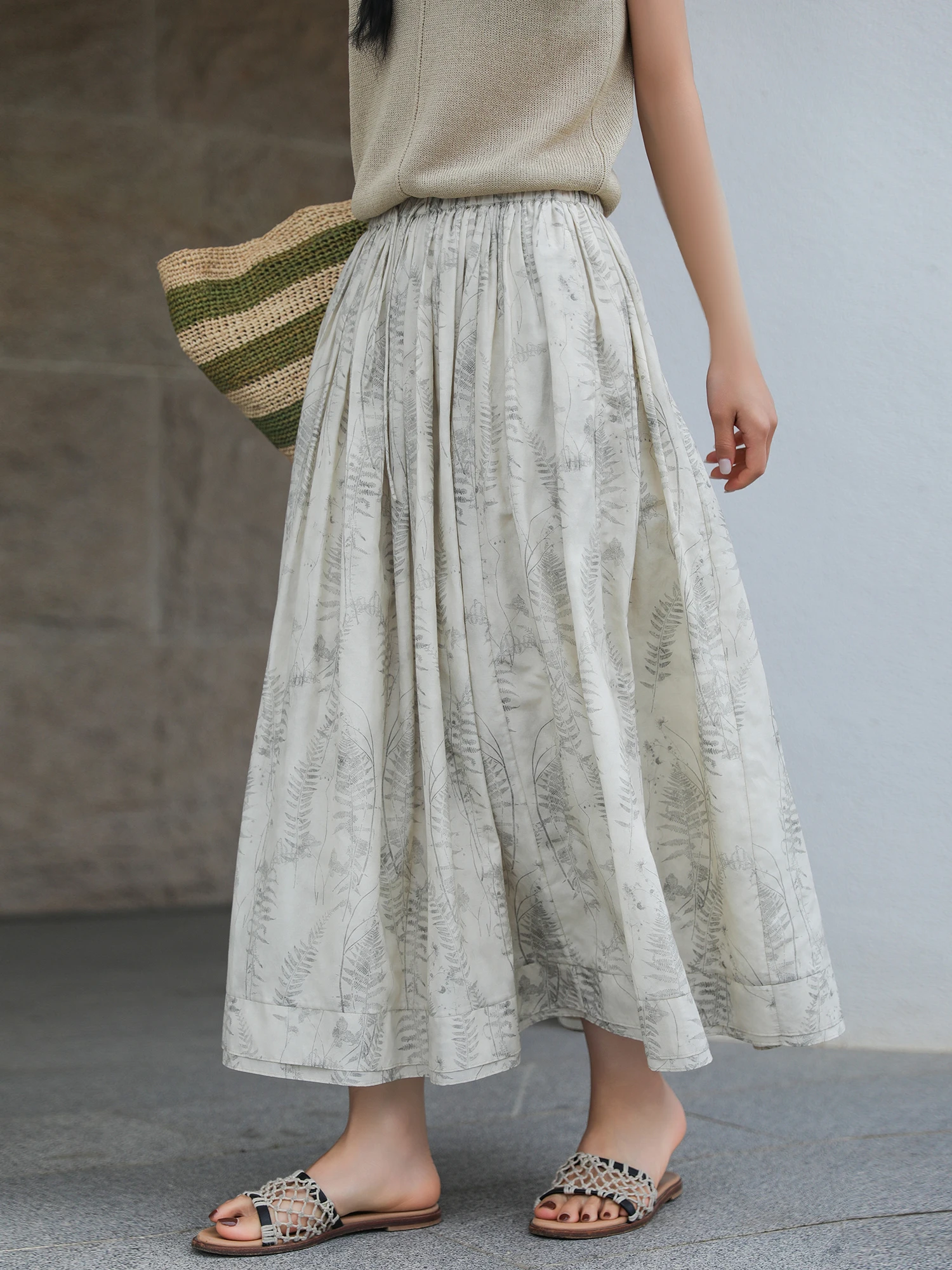 

Mallin Original Design Summer New 4 Momme Silk Cotton Print Cool Art Slimming f Skirt with Inner A-Line L...