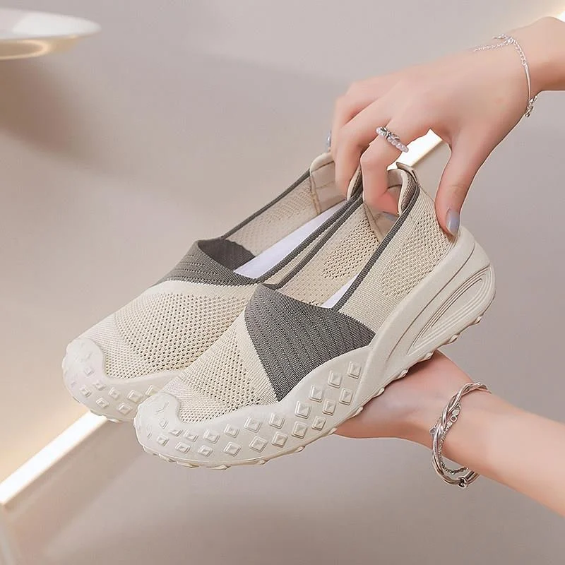 

Breathable Mesh Women's Slip-On Shoes Summer Style Hollow out Soft Bottom Thick Heel Casual Comfortable Footwear for Mothers