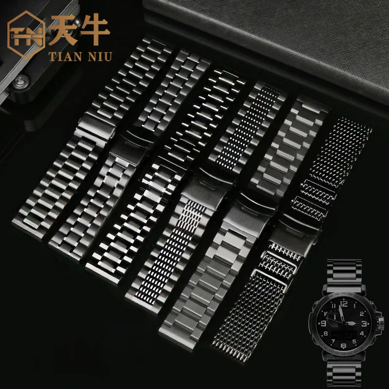 Gelang 24mm UNTUK Casio PRG-600 PRG-600YB PRG-650 PRW-6600Y pria logam hitam presisi baja tahan karat Aksesori rantai jam