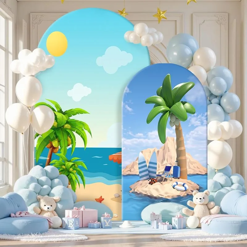Elastic Double-layer Arch Backdrop Cover Beach Paradise Backdrop Set Tropical Island Sunset Camping Night Sky Party Decor