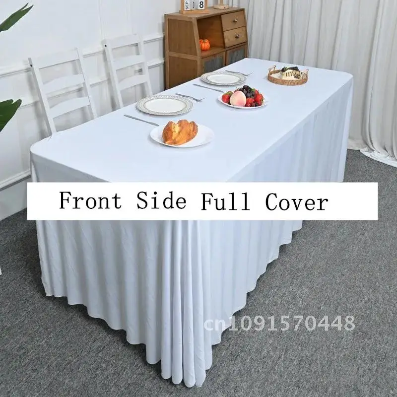 White color Wedding Party Tablecloth,Elastic Spandex Rectangle 6FT Table Cover, Table Skirt