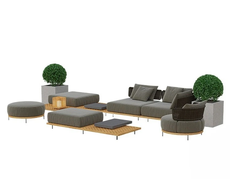 أريكة في الهواء الطلق فناء فيلا مصمم حديقة الشمال مقاوم للماء واقية من الشمس كرسي الروطان مزيج الأثاث الترفيهي من خشب الساج #1