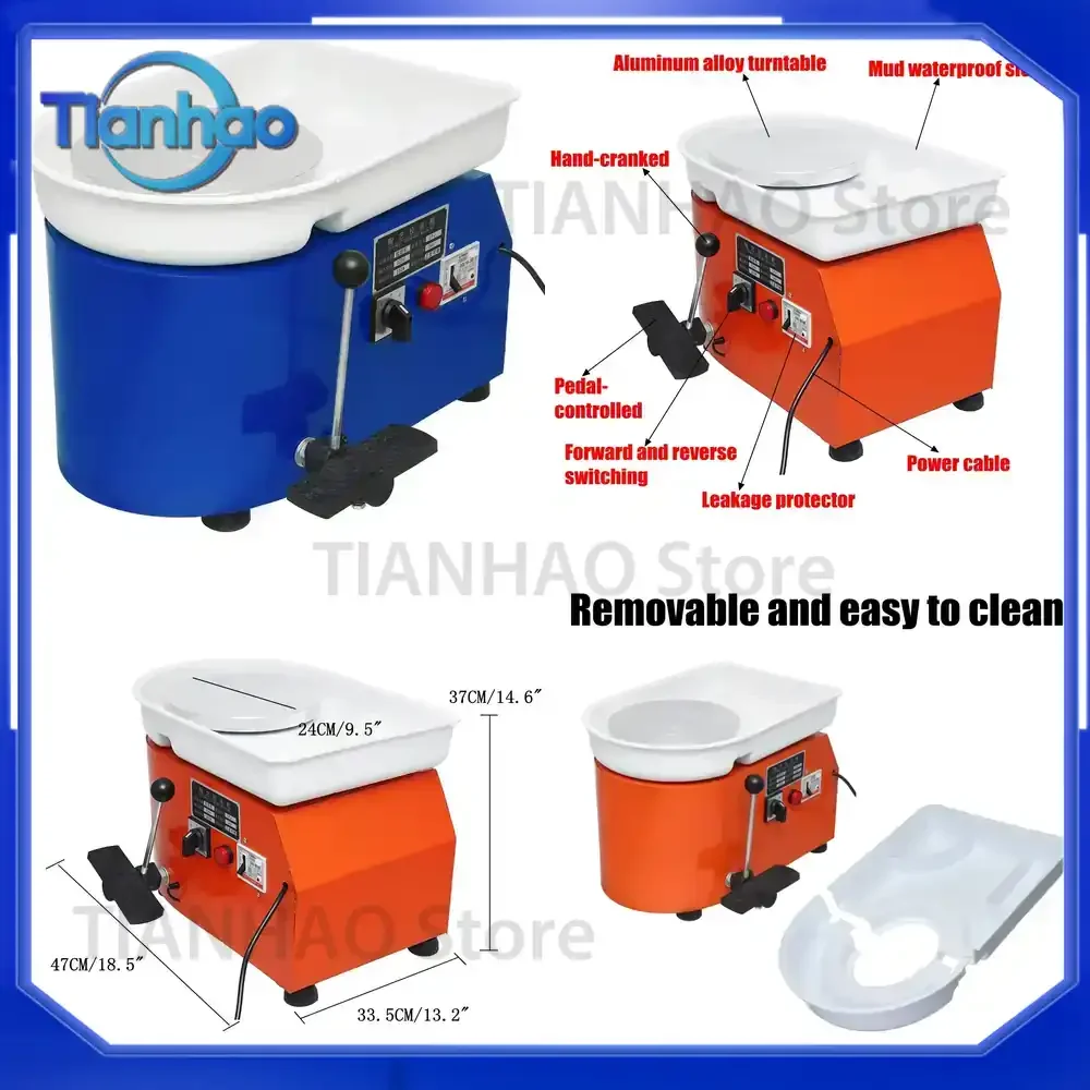 Pottery Forming Machine for Ceramic Work 220V 350W Electric Pottery Wheel DIY Clay Tool with Tray and Flexible Foot Pedal for