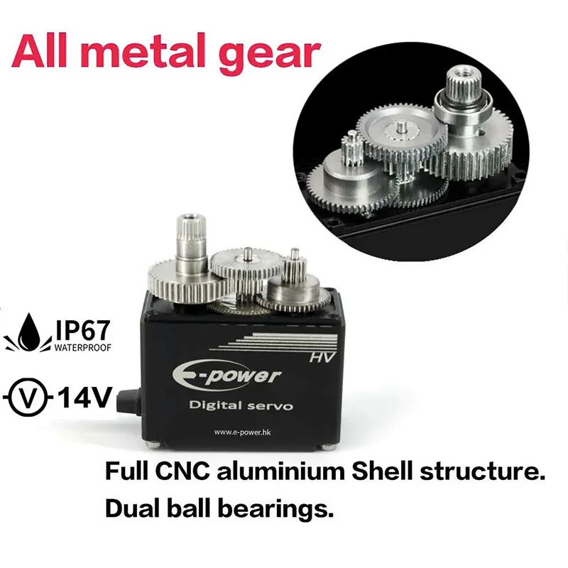 

Сервопривод E-Power, 50 кг, водонепроницаемый BLS-HV8050GS 180 ° /270 ° /360 ° Алюминиевый цифровой бесщеточный 14 В HV для 1/5 радиоуправляемого автомобиля, грузовика, лодки