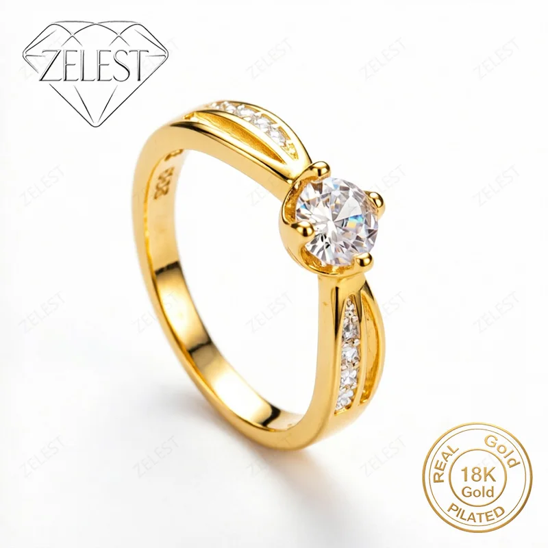 Plata 925 Chapada en Oro de 18K 8 #   Exquisito Anillo de Circonio, Joyería de Moda para Mujer, Accesorio de Regalo para Fiestas
