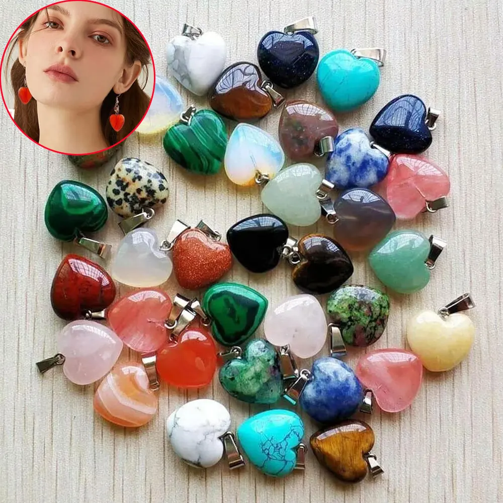 1/4/10pcs Multi-color Stone Heart-shaped Pendant,DIY Earrings,necklaces,bracelets,Christmas,Valentine's Day,Mother's Day Gifts