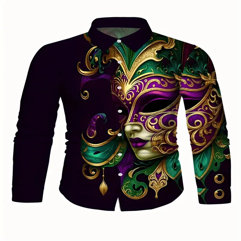 European and American men's personalized casual long sleeved shirt - trendy ink print - single breasted lapel for spr