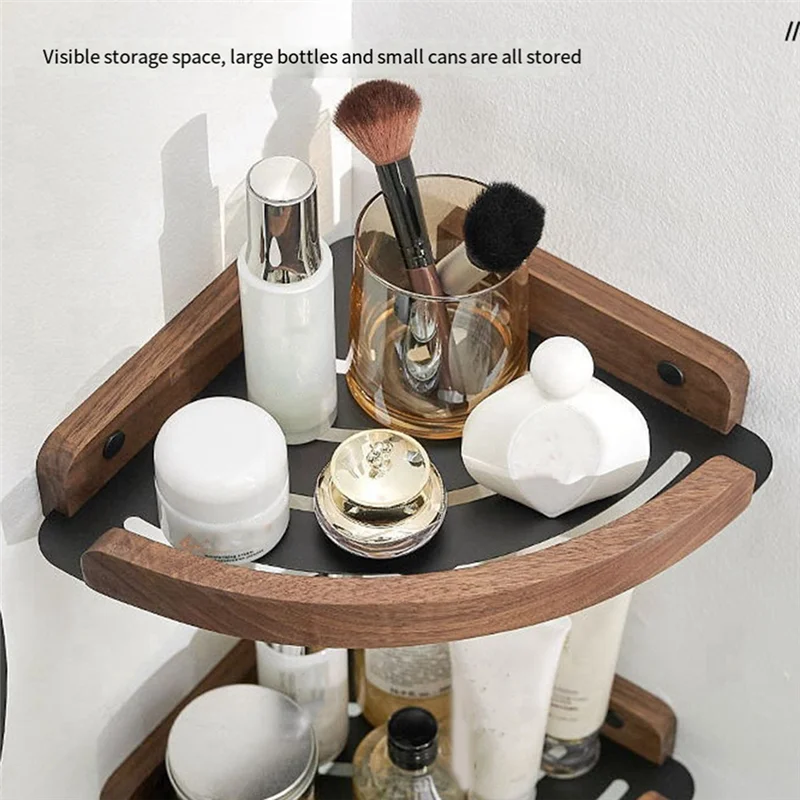 أرفف حمام من خشب الجوز من BAAG، رف تخزين زاوية الدش المثبت على الحائط، رف منظم المطبخ