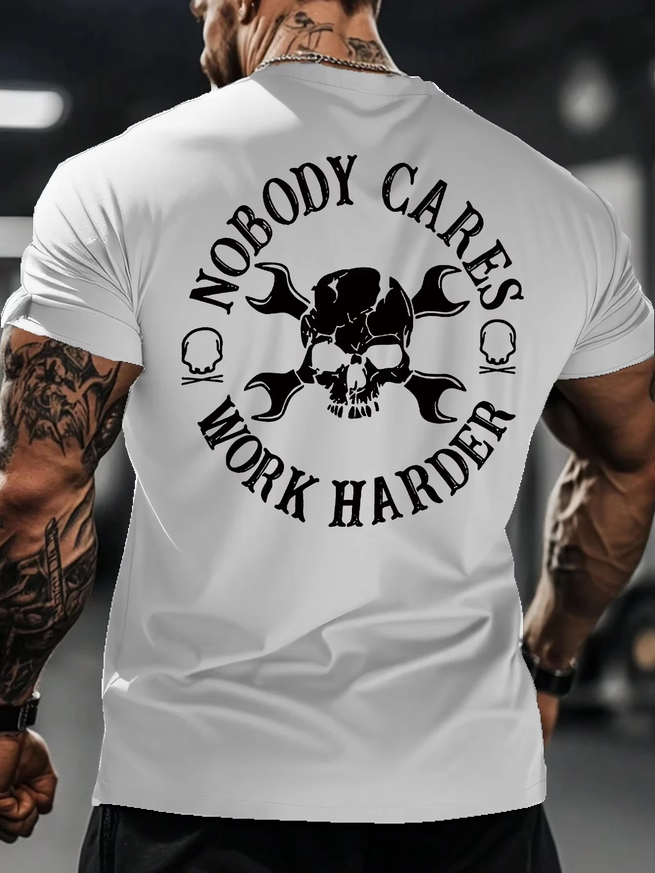 2026 New Cool Men's Summer Wrench Skull Print T-Shirt Cotton and Breathable Tee Men's Round Neck Streetwear Oversi