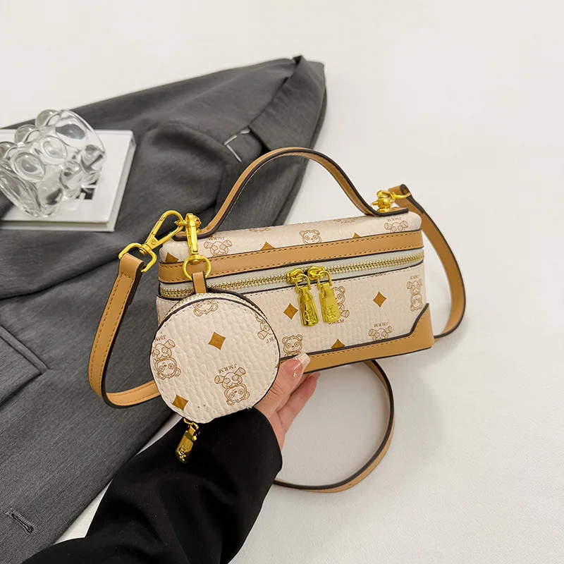 

Classic style zipper bucket bag made of PU material, retro bag for holding mobile phones, crossbody style