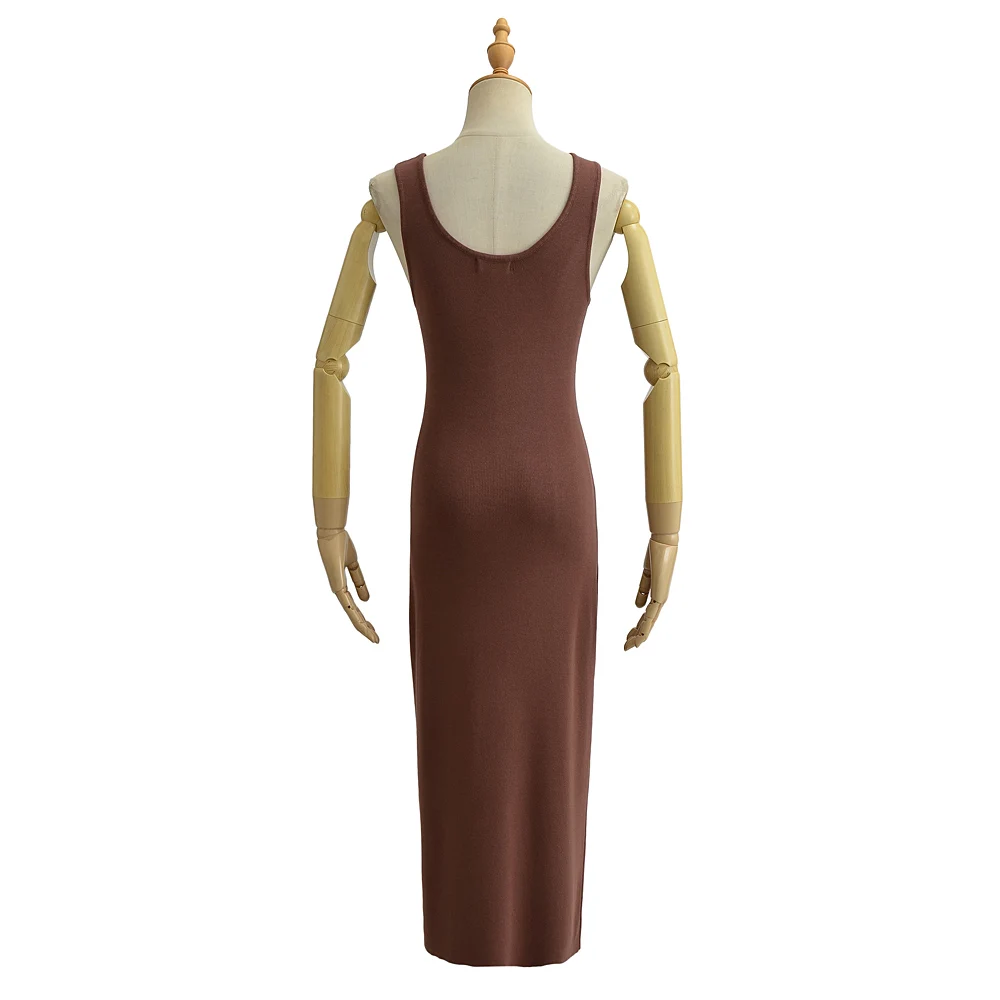 Vestido Midi informal de verano para mujer, traje elegante de punto vintage, color rosa y marrón, 2024