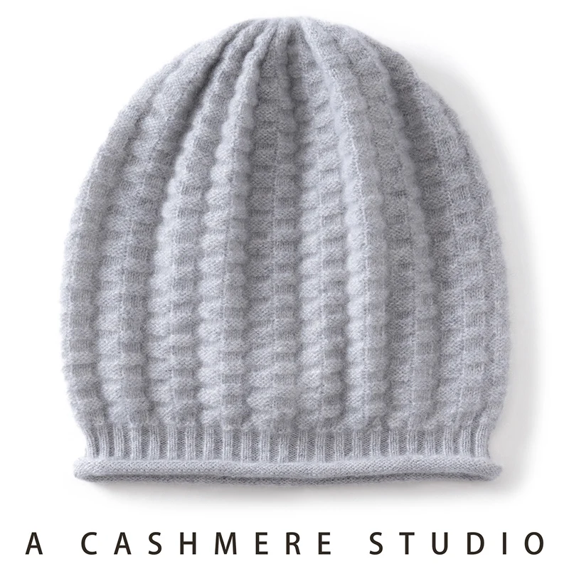 

100% Pure Cashmere Hat for Men And Women Warm Twisted Edge Fashionable Steamed Rolls Versatile Cold Proof Ear Protection Autumn