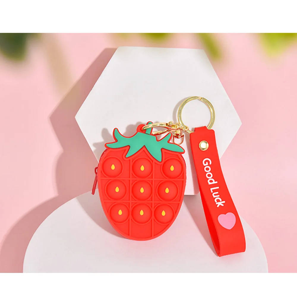 

Strawberry Silicone Bubble Decompression Toy Coin Purse Kawaii Squishy Keychain Fidget Toys Bulk Spotify Premium Antistress