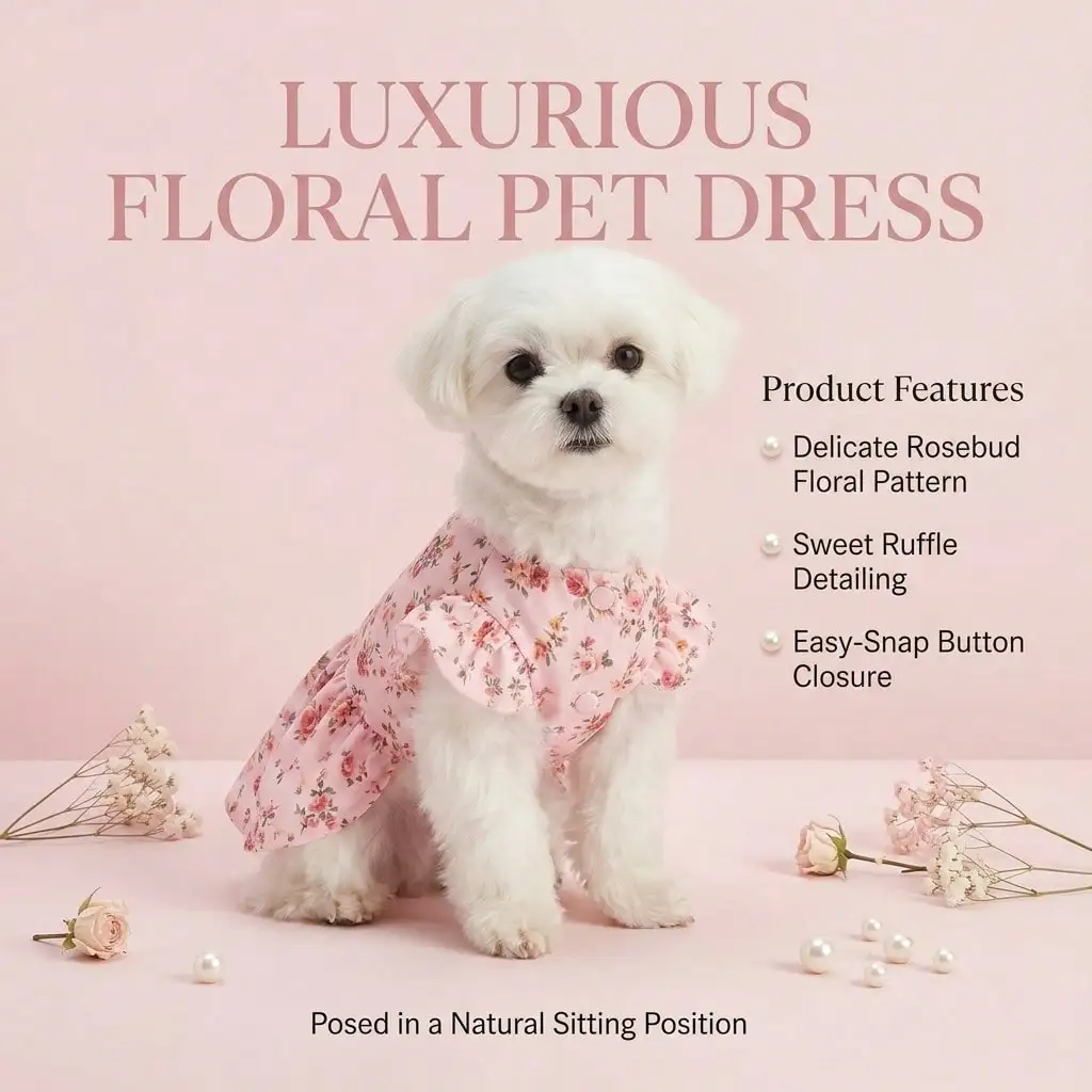 Vestido floral rosa para perros y gatos pequeños – Volantes y mangas - imagen 3