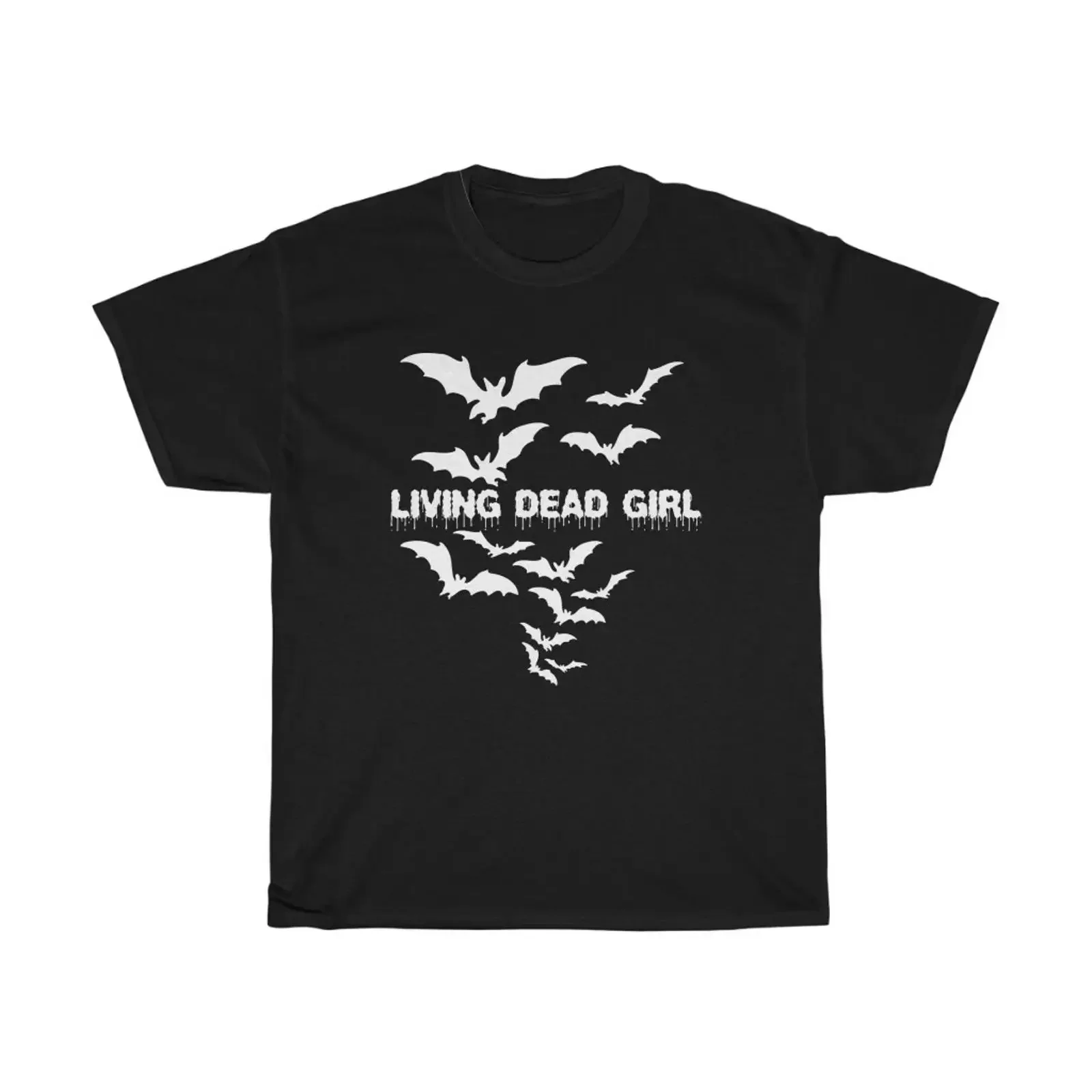 Living Dead Girl Bats Undead Gothic Halloween Black Heavy Cotton T Shirt Image 1 of 3 vintage Washed Soft Top For Everyday Wear