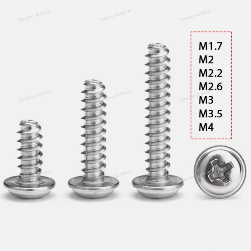 20-50PCS PWB Phillips Flanged Button Head Self Tapping Flat Tail Screw 304 Stainless M1.7 M2 M2.2 M2.6 M3 M3.5 M4 Phillips Screw