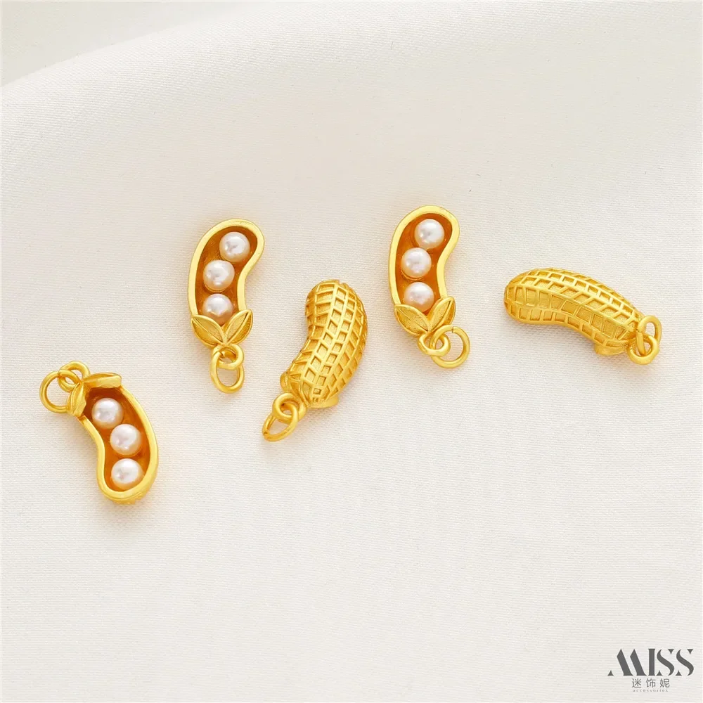 

Ancient Matte Gold Beaded Peanut Pendant DIY Bracelet Necklace Pearl Pendant Hanging Jewelry Accessories Material