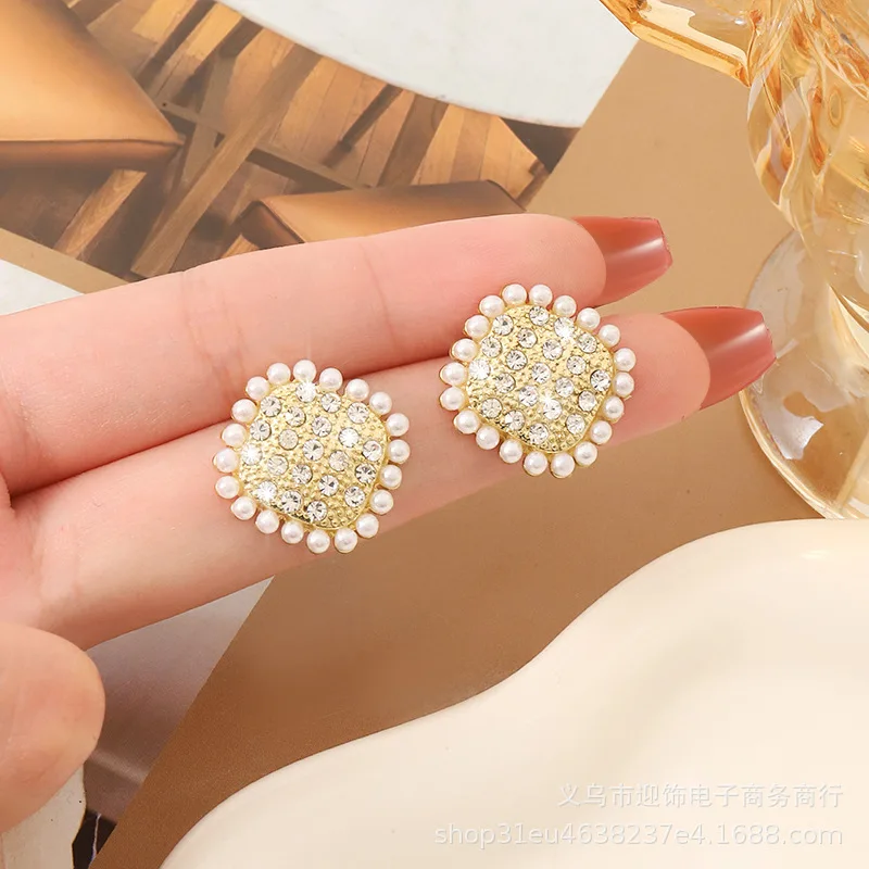 New Trend Pearl Women\'s Square Earrings Full Rhinestone Luxury Elegant Wedding Ear Jewelry pendientes mujer 2024 new in