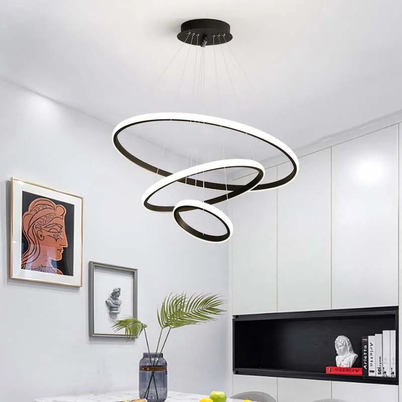 Modern simple LED living room lights light luxury Scandinavian round dining room bedroom bar chandelier creative circle light