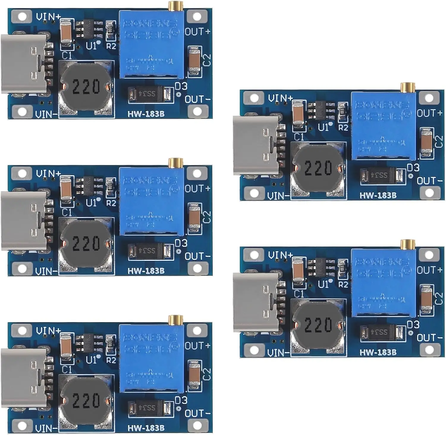 10pcs Type-C MT3608 DC-DC Boost Converter 2A Adjustable Module Voltage Regulator Board Input Voltage 2 Volt-24 Volt to 5 Volt 28