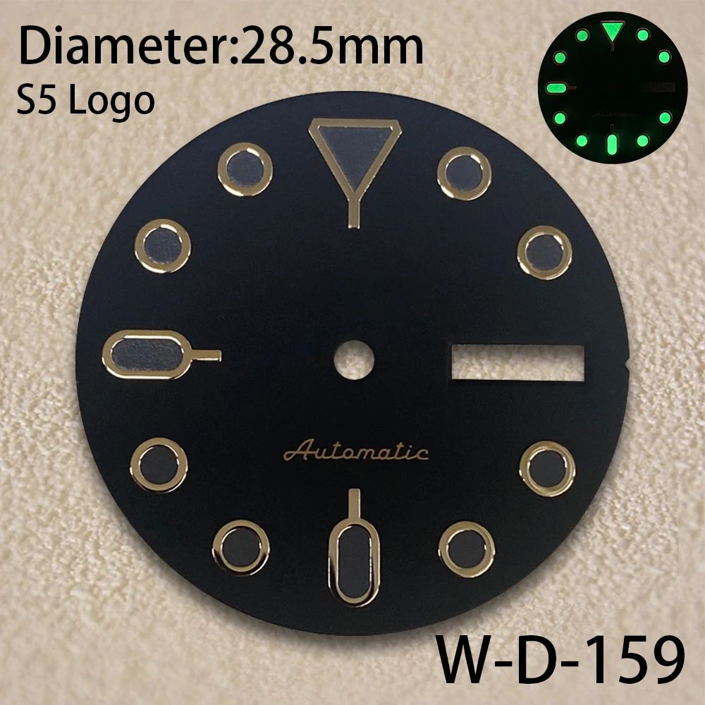 

28.5mm S5 Logo SKX007 Dial Fit NH36/4R36 Japanese Movement Green Luminous Black Matte Quality Watch Modification Accessories