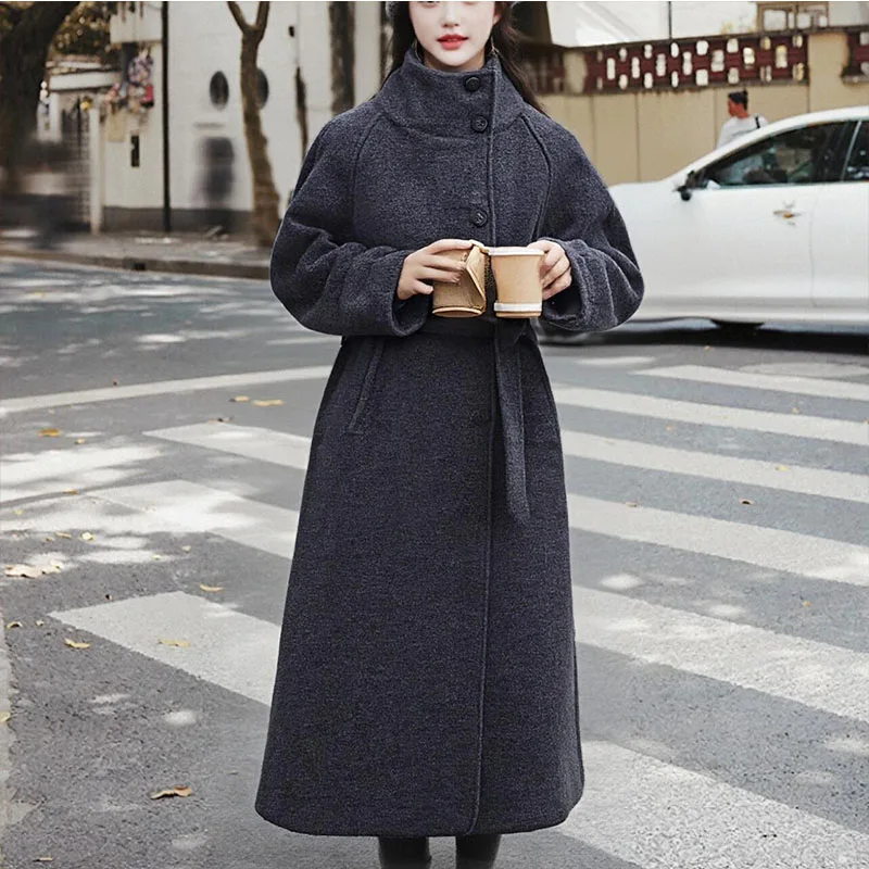 

2025 Winter New Women's Clothing Soft Stand Collar Belted Coat Fashionable Lazy Style Jacket