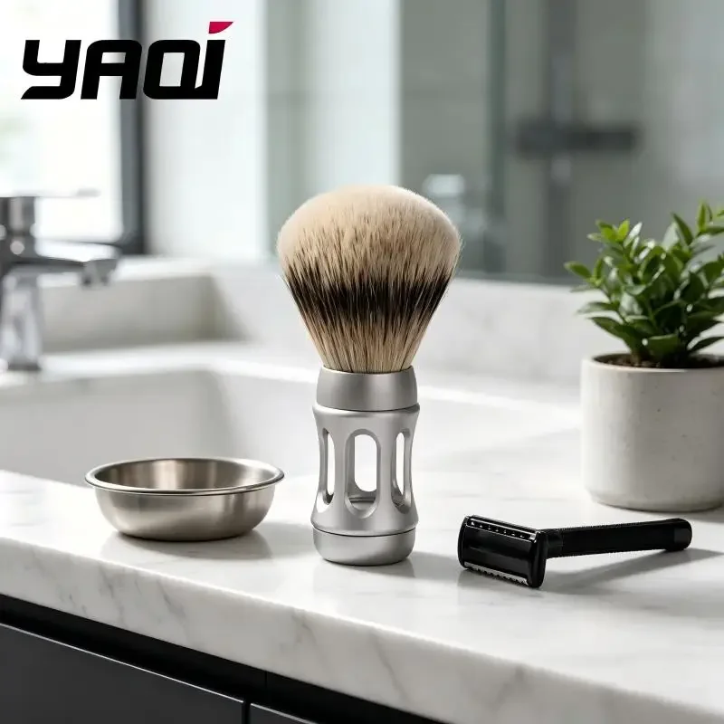 2026 YAQI Shaving Brush for Men Soft Dense Bristles Skeleton Metal Handle Quick Drying Lightweight Wet Shaving Safety Razor
