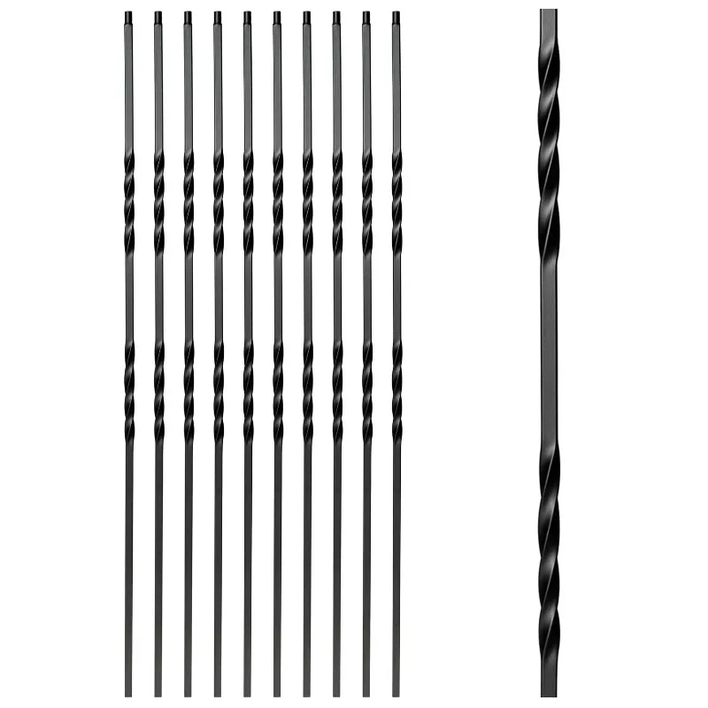 IJzeren balusters - Smeedijzeren trapbalusters - Dubbele gedraaide metalen spindels - 44" X 1/2" - Doos met 10 (satijnzwart)