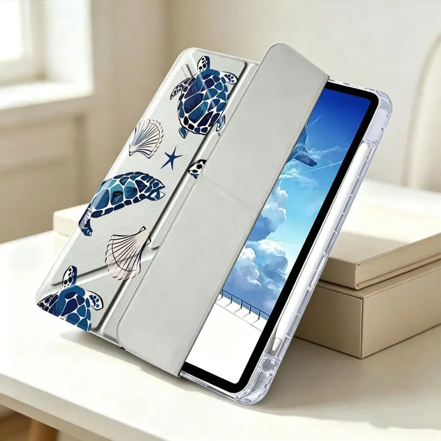 Tablet Case For iPad Mini 7 6 5 12th 9th Air 8 M2 M3 3 11th Pro 13 2025 2026 10th Gen With Pen Slot Cover Sea Turtle Print
