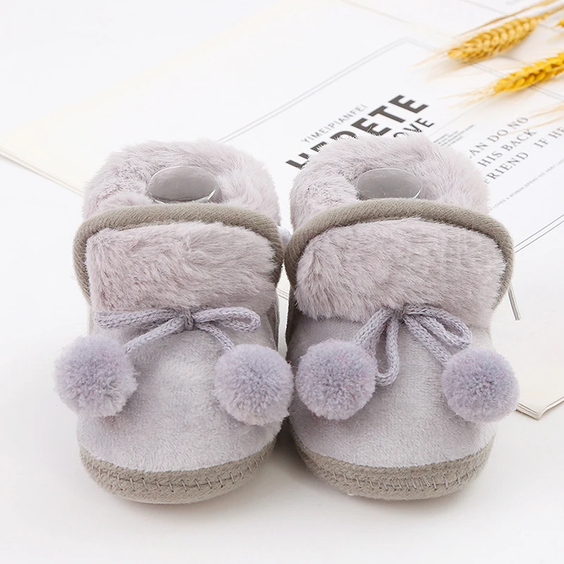 Infant Toddler Baby\'s Winter Snow Boots Plush Bobble Decorated Boots Warm Baby First Walker Children\'s Shoes