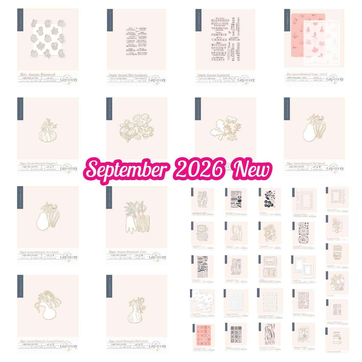 Greetery Simple Autumn Mini Sentiments Stamp Set Pumpkin Corn Mums Dies Stamps Stencils DIY Scrapbook Diary September 2026 New