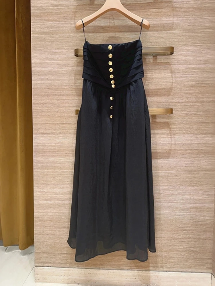 

Elegant Long Dress Women Sleeveless Slash Neck Off Shoulder High Waist A-line Dresses 2025 Summer Chic Vacation Robe Lady