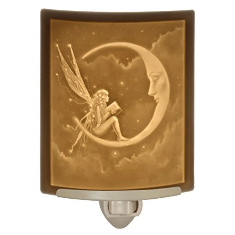 Reading Fairy Night Light, Porcelain Lithophane Story Fairy, Decorative Wall Plug-in for Nursery, Bedroom, Kitchen, Bath