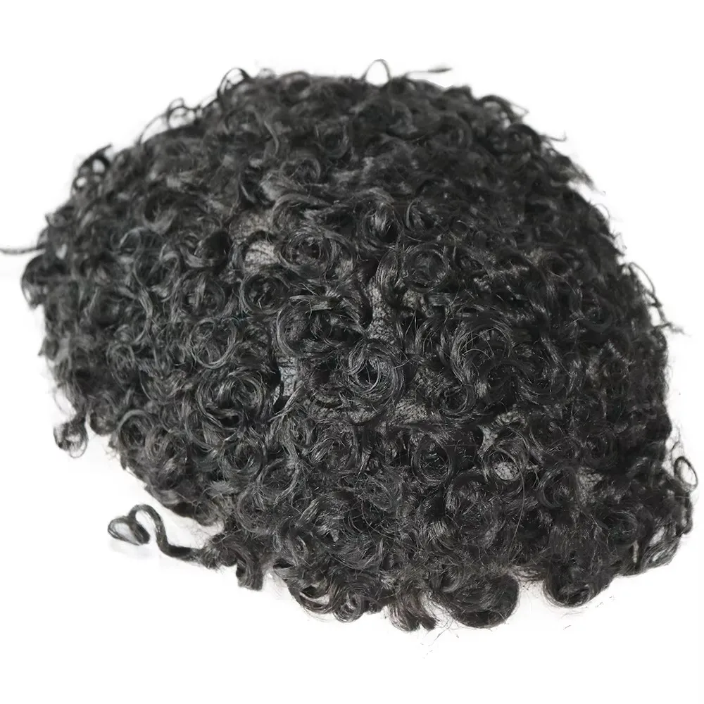 18mm afro lockige haltbare unsichtbare transparente Haut Toupet Afro amerikaner Echthaar Perücken Herren Mikros kin Kapillar prothese